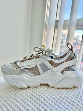 Dolce & Gabbana Beige, White and Gray Chunky Mesh Sneaker